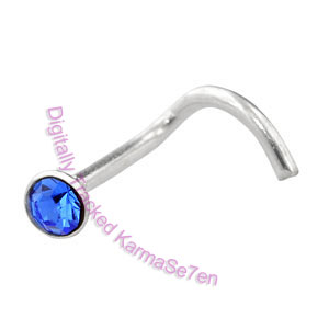 Jewel (2mm) - Blue  - Silver Nose Stud